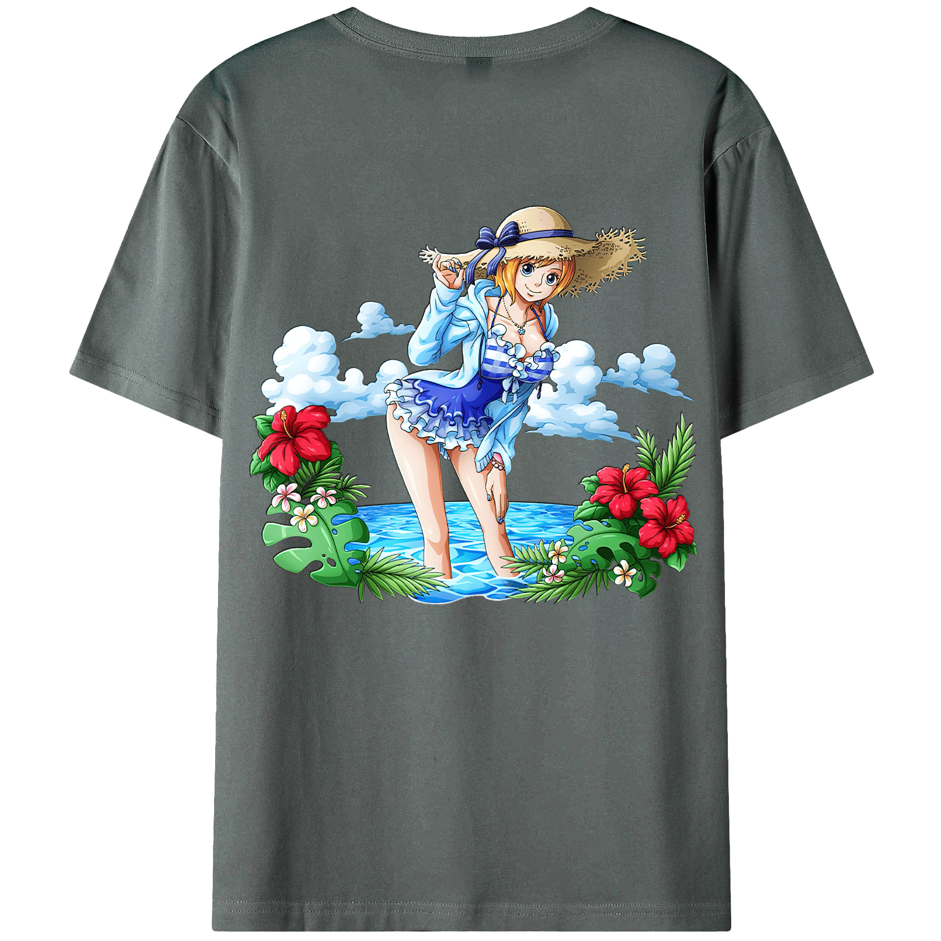 （画像用） ワンピース ナミ ONE PIECE Nami 綿100％ メンズ半袖Tシャツ（バックプリント） 通気性